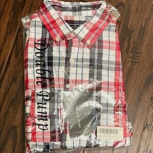 Men's Red Plaid Shirt Double Pump long sleeve dress shirt